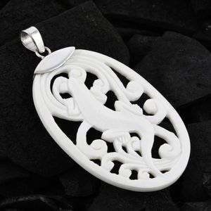 NWT Bali Goddess Carved Bone Pendant in Sterling Silver